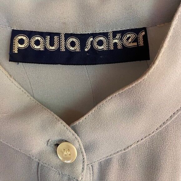 Vintage Paula Saker Blouse Women’s Large Light Blue Sheer Pleated Feminine - Picture 5 of 5